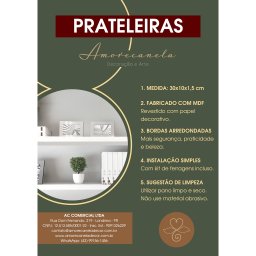 Kit 2 Prateleiras 100% MDF cor SNOW 30x10x1,5cm + Suporte de instalação - 8 Kit 2 Prateleiras 100% MDF cor SNOW 30x10x1,5cm + Suporte de instalação - 8
