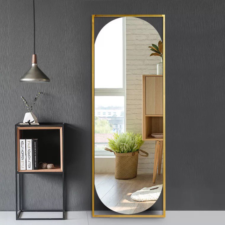 Espelho Grande Corpo Inteiro Geométrico C/ Moldura em Metal Quarto Sala 170x70 Cm Dourado - 2