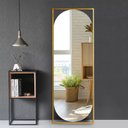 Ver imagem 2 de Espelho Grande Corpo Inteiro Geométrico Moldura Metal Industrial 170x70 Dourado
