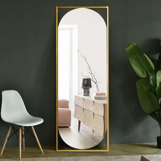 Espelho Grande Corpo Inteiro Geométrico C/ Moldura em Metal Quarto Sala 170x70 Cm Dourado