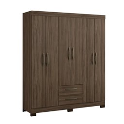 Guarda Roupa Armário Roupeiro Casal com Cabideiro 6 Portas 2 Gavetas Quarto Marrom Escuro - 2