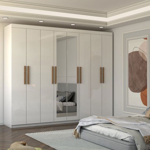Guarda-roupa Casal Nirvana Plus 8 Portas 4 gavetas com Espelho Branco - Panorama Móveis