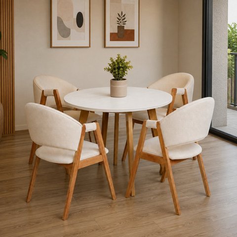 Kit Mesa Leda 90cm Comapcta & 4 Cadeiras Ergonômicas Design Moderno