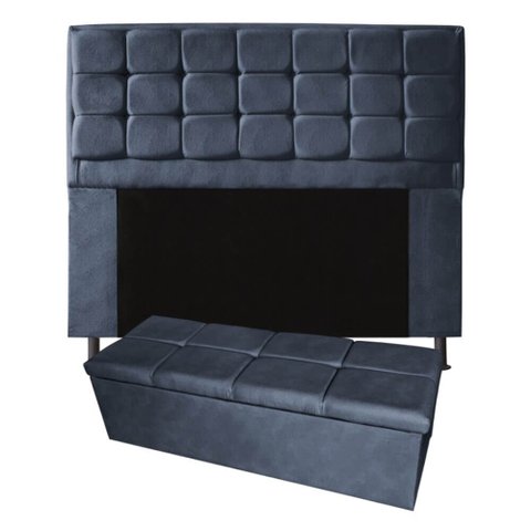 Kit Cabeceira + Calçadeira Baú Copenhague King Size 195cm Suede - Ecotec Decor:Cinza Escuro