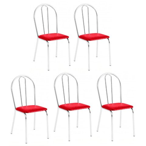 Kit 5 Cadeiras Lisboa Cromada para Cozinha ou Área Gourmet-assento Sintético Vermelho Gatmagaziine