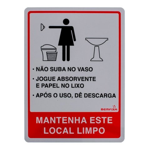 Placa de Sinalização 15x20 cm Informativa Vermelha para Banheiro Bemfixa