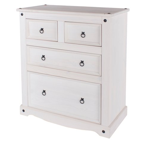 Cômoda de Madeira Maciça com 4 Gavetas Branco Lavado