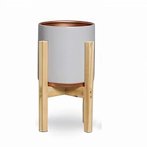 Vaso Burguina Cinza e Cobre C/suporte de Madeira P 60880134