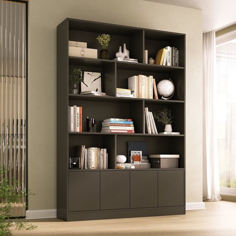 Estante de Livros 100% MDF 124,5CMX180,5cm 4 Portas 8 Nichos Versatile Preto