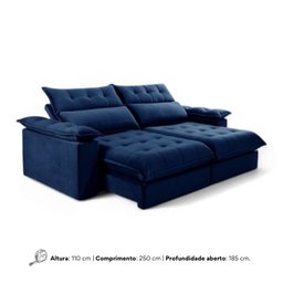 Sofá Retrátil e Reclinável Molas Ensacadas 2,50m Orquídea Vivaro Decor Suede Azul - 9