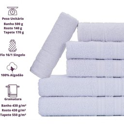 Jogo de Toalhas Gigante Itália Soft 2 Banhão + 2 Rosto + 2 Tapete Luxo 100% Algodão Branco - 3