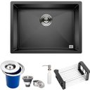 Ver imagem 1 de Cuba Preta Quadrada Inox Cozinha Pia Embutir Sobrepor Gourmet 5040 Premium com Lixeira Embutir 5 Lit