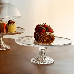 Kit 1 Boleira com Tampa e 1 Prato Porta Bolo com Pé 25cm Cristal Diamond Renaissance Lyor - 10