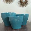 Ver imagem 5 de Jogo 3 Cachepô Cerâmica Azul Vaso Decorativo Planta