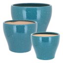Ver imagem 1 de Jogo 3 Cachepô Cerâmica Azul Vaso Decorativo Planta