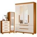 Ver imagem 1 de Guarda Roupa Solteiro Doble 04 Portas com Espelho e Cômoda Belize Plus Cinamomo Off White - Móveis a