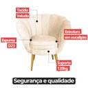 Ver imagem 5 de Kit 4 Poltrona Sala Decorativa Pétala Veludo Gelo Pés Palito Castanho - Arkell
