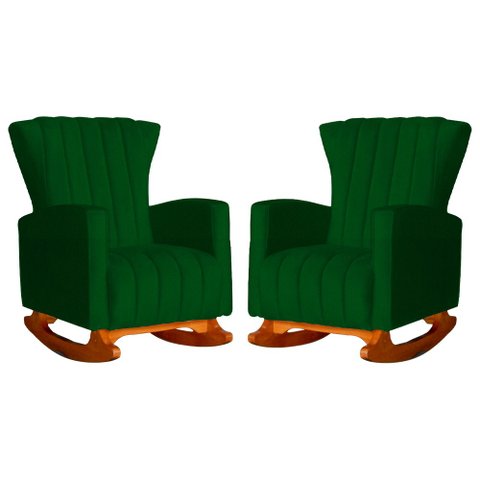 Conjunto 2 Poltronas Estofadas de Balanço Melinda Suede Verde - LM DECOR