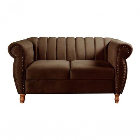 Sofá Realeza 2 Lugares 146cm Marrom Veludo Clássico Bella Decor