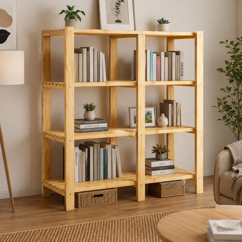 Aparador Organizador Madeira Pinus 4 Prateleiras 6 Nichos