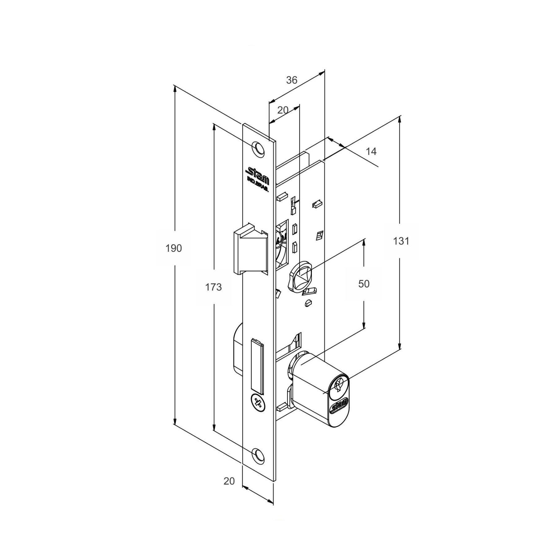 Fechadura Externa com Espelho Inox 601-602/33 20mm Stam - 8