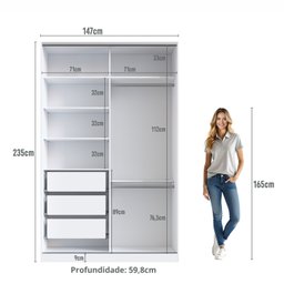 Guarda Roupa Solteiro 2 Portas 3 Gavetas Rc2004 Linha Roupeiros Emovell - 2