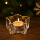 Ver imagem 2 de Porta Velas Castiçal Estrela Vidro Borda Dourada 10cm - Tuut
