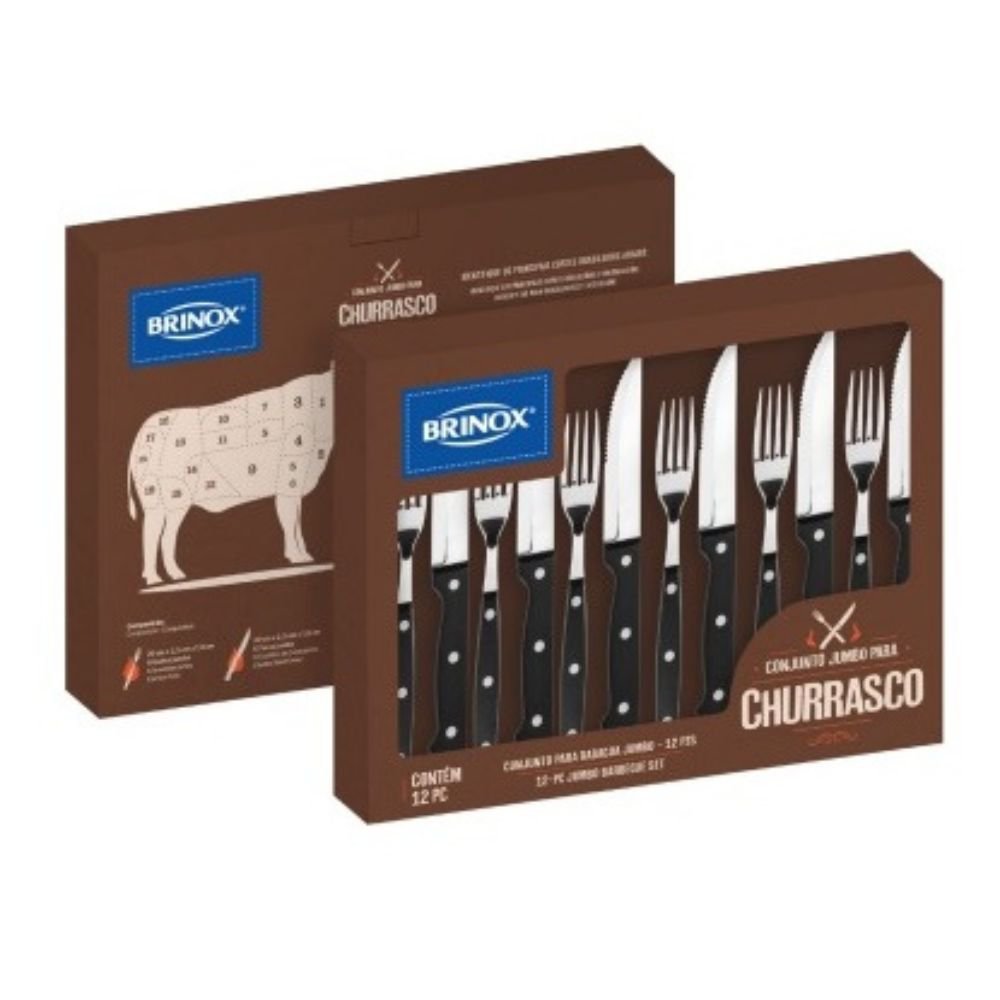 Conjunto de Talheres Jumbo Para Churrasco 12 Peças Brinox 2554/107