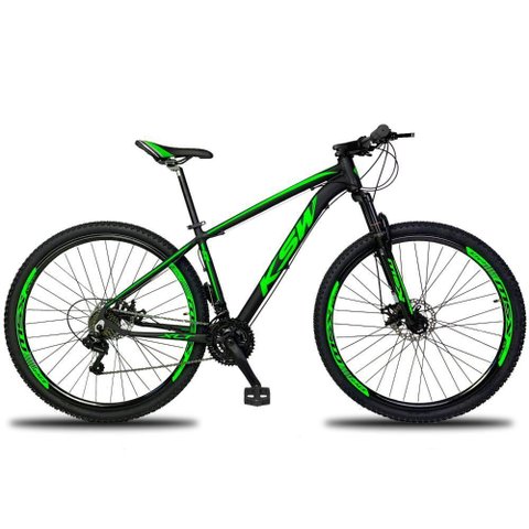 Bicicleta Alumínio Aro 29 Ksw Dianteiro Shimano Tz 24 Marcha - Preto-verde - 19"