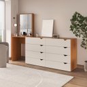 Ver imagem 1 de Cômoda Penteadeira Porto 8 Gavetas com Espelho 209x160cm Creme/Freijó 240891