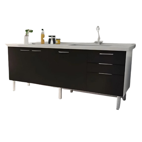 Gabinete Cozinha Armário 3 Gavetas 2 Portas Multiuso 144cm:preto