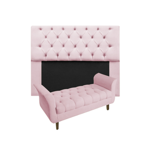 Conjunto Cabeceira Mirage Com Recamier Grécia Casal 140 cm Suede Rosa Bebe - LM DECOR