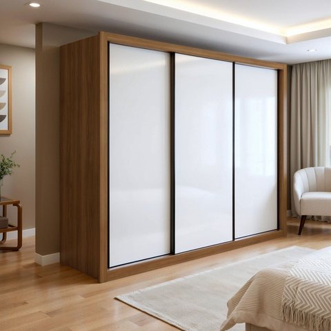 Guarda Roupa Casal Premium Nápoli 3 Portas de Correr 6 Gavetas 242cm Yescasa Branco/Carvalho