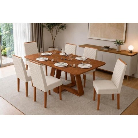 Conjunto de Jantar Celeste 6 Lugares com Cadeiras Nara Neve 170cm DJ Móveis