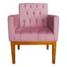 Poltrona Baronesa Capitone Pés Madeira com Base Reforçada Suede Rosa - 1