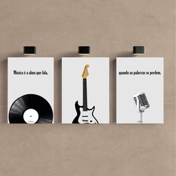 Kit 3 Quadro Decorativo Musica Clássica Retro Disco Moderno 40x28cm - 1
