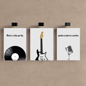 Kit 3 Quadro Decorativo Musica Clássica Retro Disco Moderno 40x28cm