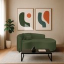 Ver imagem 1 de Divã Recamier Curvo Sala de Estar Recepção Inglaterra 200cm Pés Metal Preto Lado Direito Linho Verde