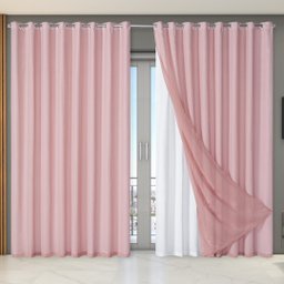 Cortina Dual Forro Microfibra com Voil Gaze Belga 4,00 M X 2,70 M Rosa - 1