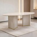 Ver imagem 3 de Mesa de Jantar 8 Lugares Orgânica Elipse Tampo com Vidro 218cm Monet D05 Off White - Lyam Decor
