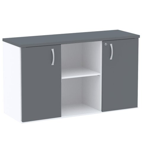 Armário Baixo Credenza PE25 Pandin 121,50 cm (largura) em MDP Cor Branco e Grafito com Dois Nichos