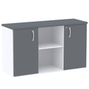 Ver imagem 1 de Armário Baixo Credenza PE25 Pandin 121,50 cm (largura) em MDP Cor Branco e Grafito com Dois Nichos