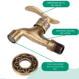 Torneira Parede Banheiro Jardim Lavabo Latão Curta Bronze Vintage - 3