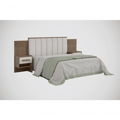 Cabeceira para Cama Queen Size Ripada Irís Estofada com 2 Mesas de Cabeceira D Doro Castanho/off