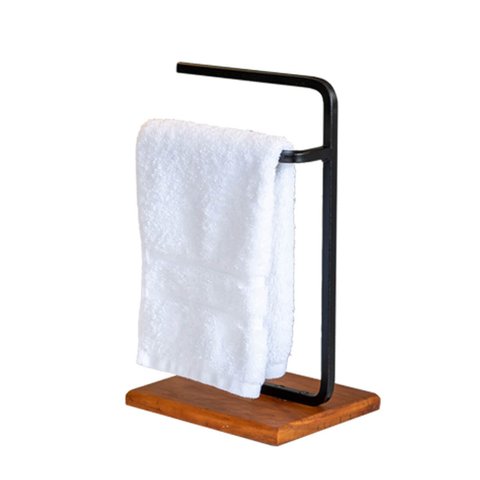 Suporte Porta Toalha de Rosto Duplo para Bancada de Banheiro Base de Madeira - ÉdeCasaMóveis                                                   