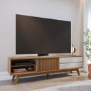 Ver imagem 1 de Rack para Tv até 75 Pol 1 Porta Ripada 200x55cm Veneza Freijó Off White