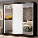 Ver imagem 1 de Guarda-Roupa Casal Madesa Mônaco 3 Portas de Correr com Espelhos Preto/Branco Cor:Preto/Branco