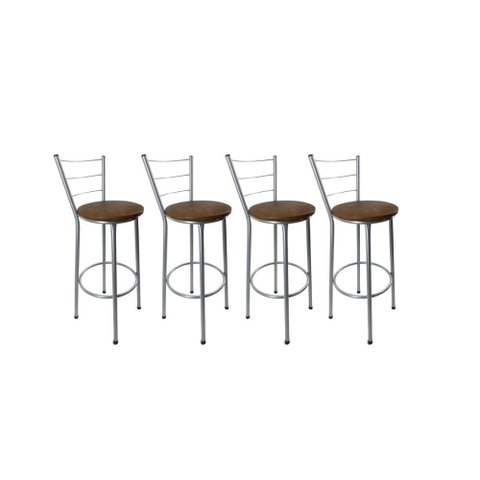 Kit 4 Banquetas Alta Prata Cozinha Gourmet Americana Balcão:marrom Claro