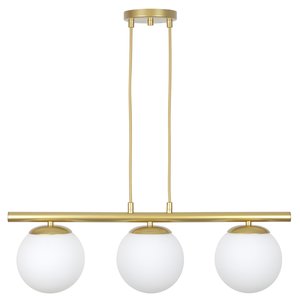 Pendente Jabuticaba Dourado 3 Globos de Vidro Mesa de Jantar:branco Fosco