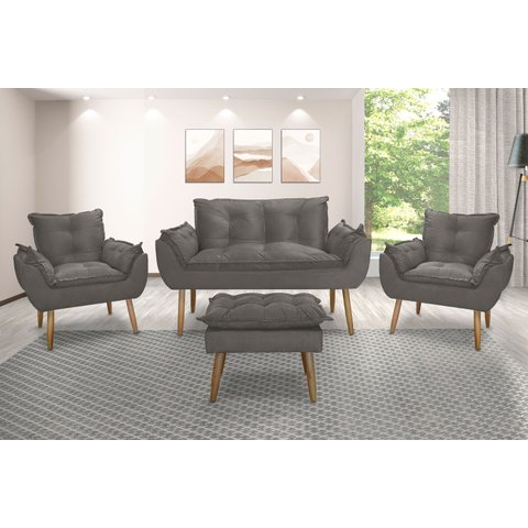 Kit Namoradeira Sofá Opala + 2 Poltronas Cadeira Opala + 1 puff:cinza